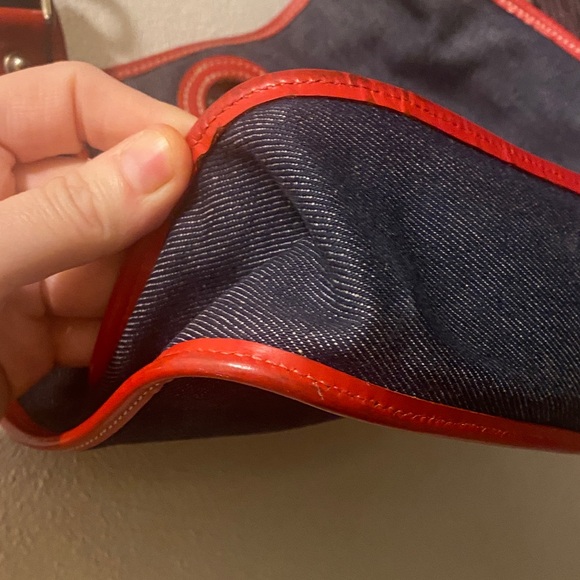 Dooney and Bourke Denim and Red Feed Sac Shoulder Bag - Picture 8 of 14
